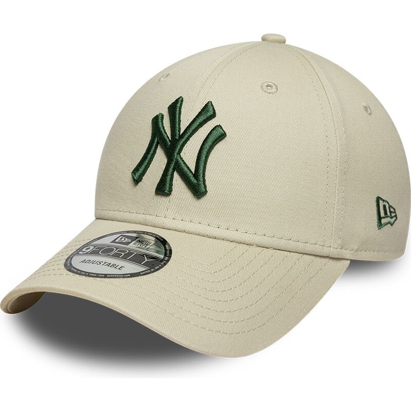 casquette-courbee-beige-ajustable-avec-logo-vert-fonce-9forty-league-essential-new-york-yankees-mlb-new-era
