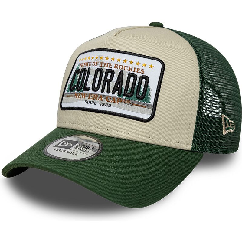casquette-trucker-verte-et-beige-a-frame-license-plate-colorado-new-era casquette-trucker-verte-et-beige-a-frame-license-plate-colorado-new-era