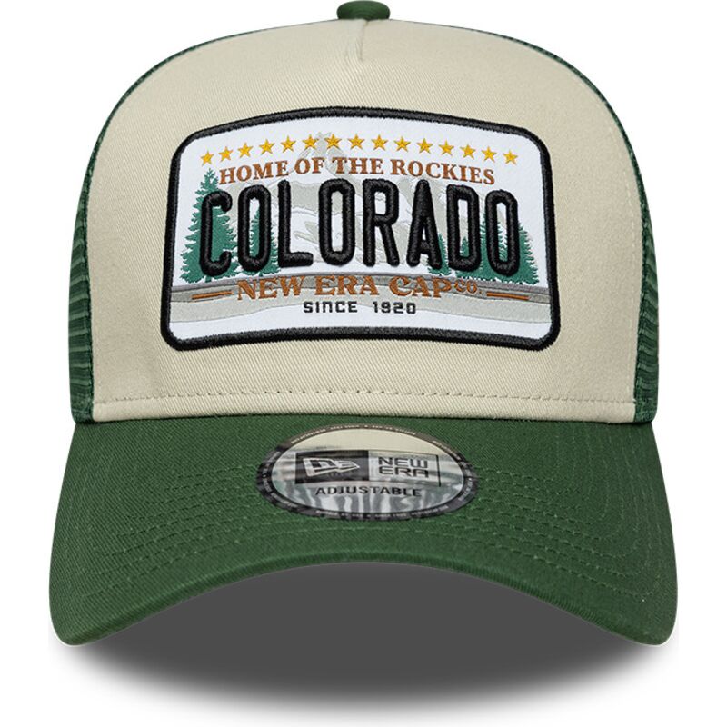 casquette-trucker-verte-et-beige-a-frame-license-plate-colorado-new-era casquette-trucker-verte-et-beige-a-frame-license-plate-colorado-new-era