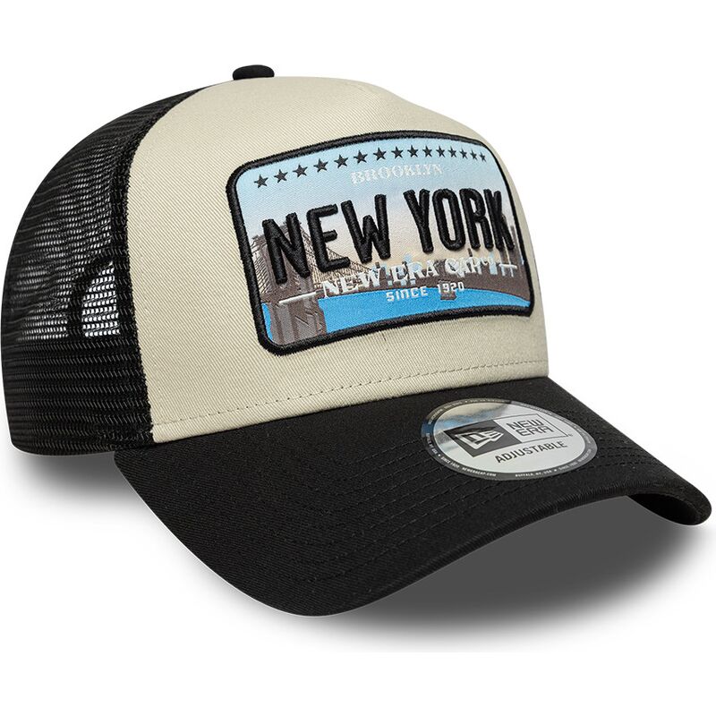 casquette-trucker-noire-et-beige-a-frame-license-plate-new-york-new-era casquette-trucker-noire-et-beige-a-frame-license-plate-new-york-new-era