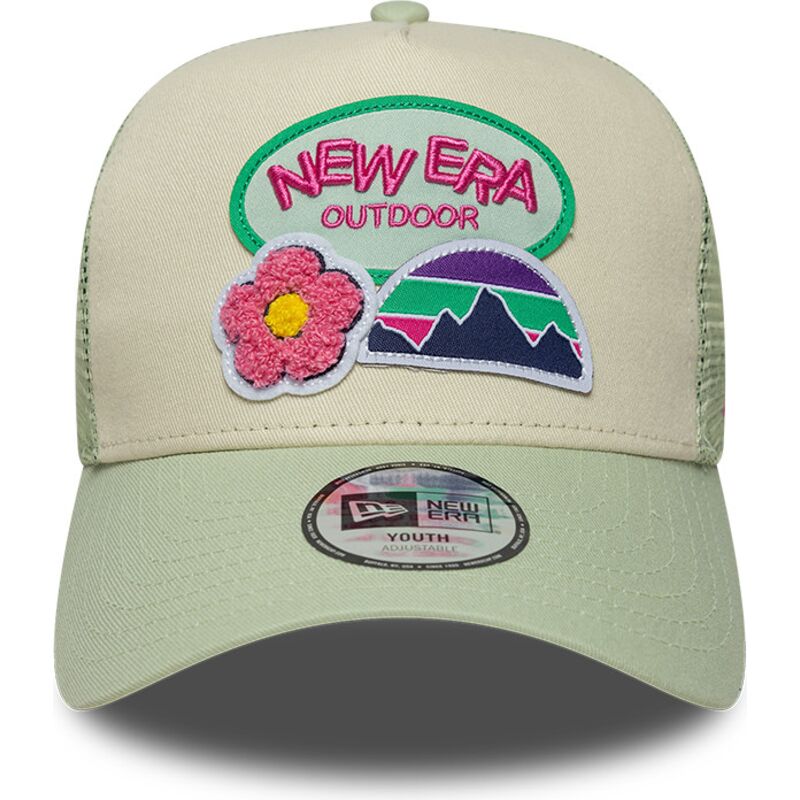 casquette-trucker-verte-et-beige-pour-enfant-a-frame-outdoor-new-era casquette-trucker-verte-et-beige-pour-enfant-a-frame-outdoor-new-era