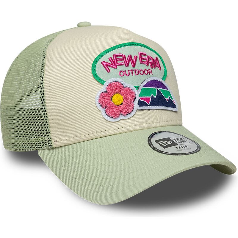 casquette-trucker-verte-et-beige-pour-enfant-a-frame-outdoor-new-era casquette-trucker-verte-et-beige-pour-enfant-a-frame-outdoor-new-era