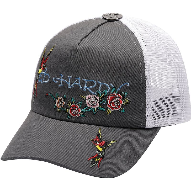 casquette-trucker-grise-et-blanche-floral-swallow-ed-hardy