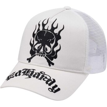 Casquette trucker blanche Gothic Skull In Flames Ed Hardy