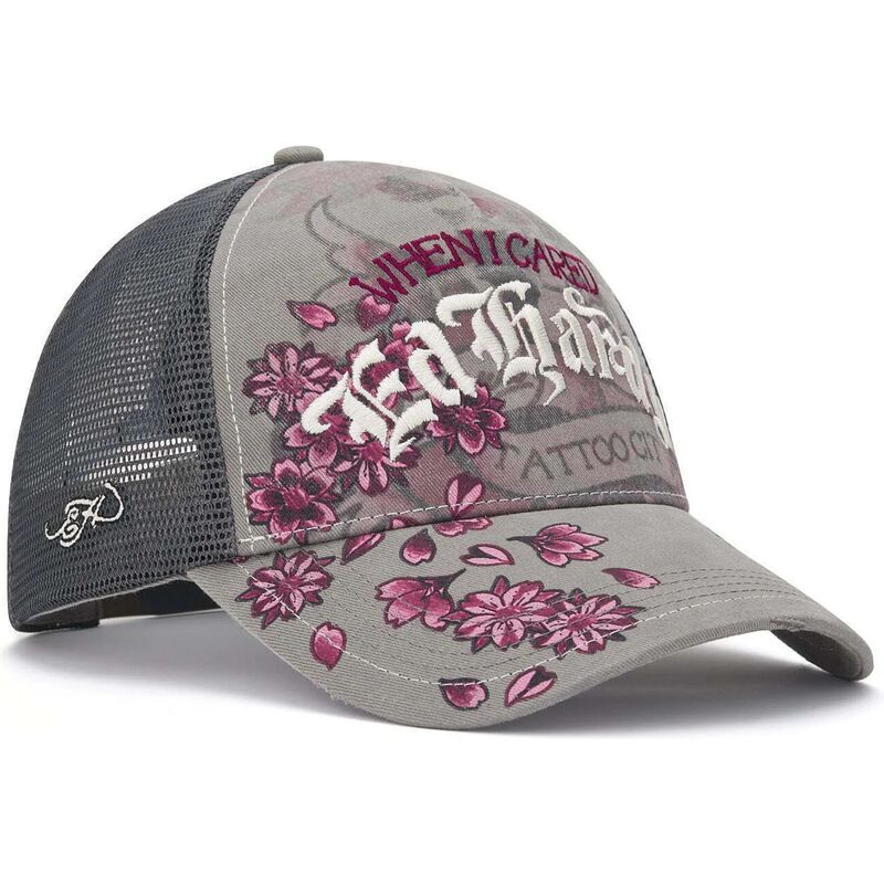 casquette-trucker-grise-floral-tattoo-city-vintage-wash-ed-hardy