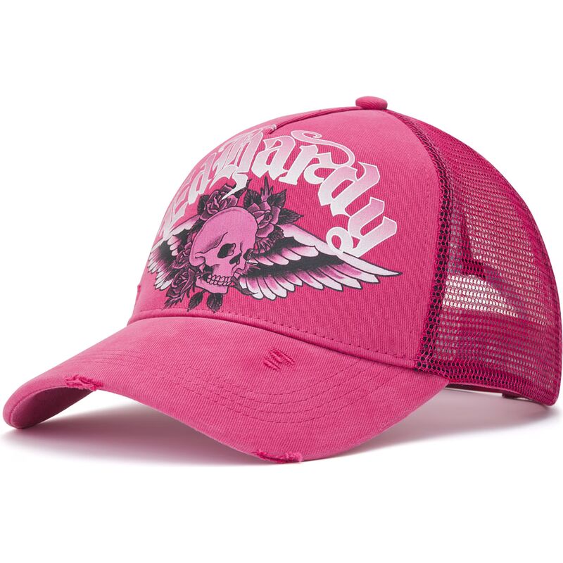 casquette-trucker-rose-flaming-gothic-skull-washed-ed-hardy