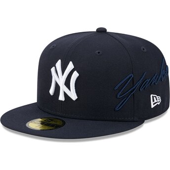 Mützen flach marineblau angepasst 59FIFTY Side Script der New York Yankees MLB von New Era