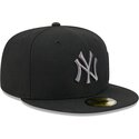 casquette-plate-noire-ajustee-avec-logo-grise-59fifty-side-script-new-york-yankees-mlb-new-era