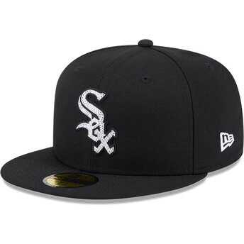 Mützen flach schwarz angepasst 59FIFTY Rhinestone Badge der Chicago White Sox MLB von New Era