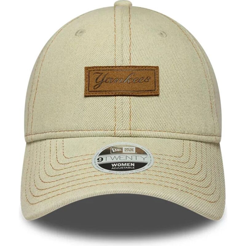 mutzen-gebogen-beige-verstellbares-band-9twenty-denim-der-new-york-yankees-mlb-von-new-era
