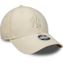 casquette-courbee-beige-ajustable-pour-femme-avec-logo-beige-9forty-cord-new-york-yankees-mlb-new-era