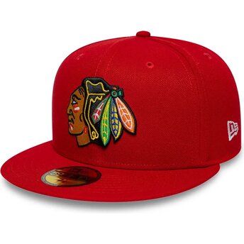 Mützen flach rot angepasst 59FIFTY Basic der Chicago Blackhawks NHL von New Era