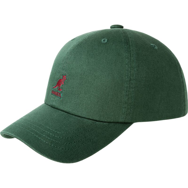 grune-verstellbare-curved-cap-mit-rotem-logo-washed-baseball-algae-von-kangol