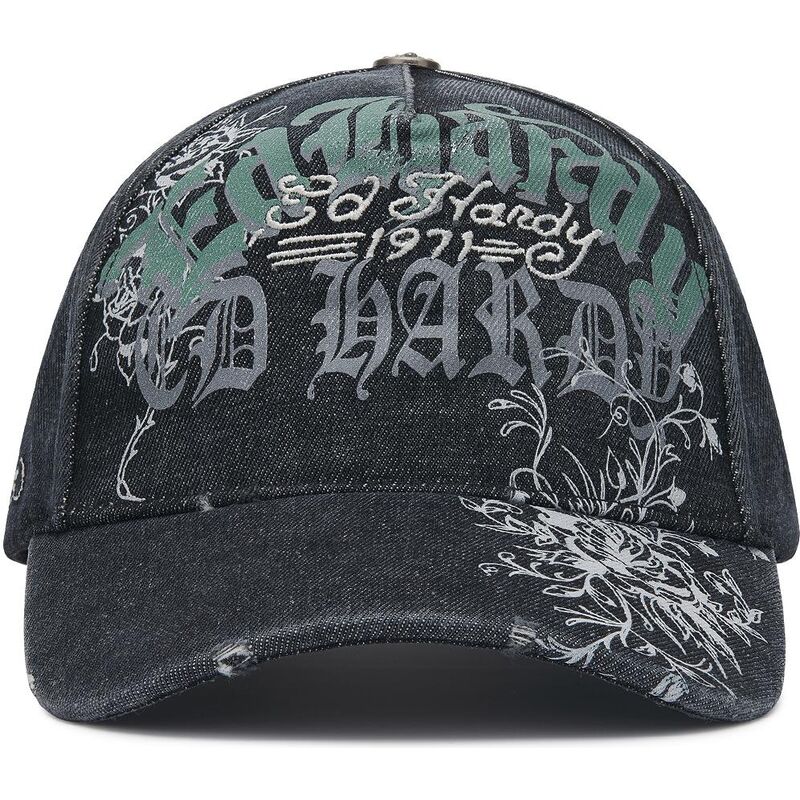 casquette-courbee-noire-ajustable-distressed-floral-gothic-ed-hardy