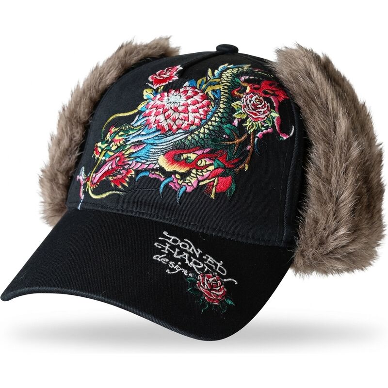 casquette-courbee-noire-ajustee-crawling-dragon-trapper-ed-hardy