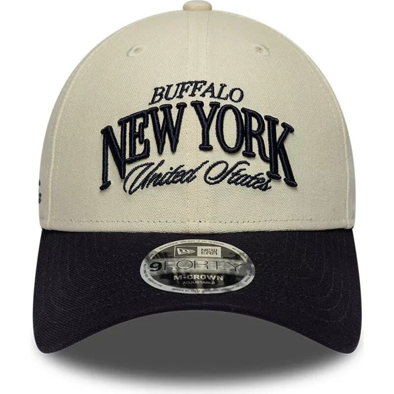 casquette-courbee-beige-et-bleue-marine-ajustable-9forty-m-crown-wordmark-buffalo-new-york-new-era casquette-courbee-beige-et-bleue-marine-ajustable-9forty-m-crown-wordmark-buffalo-new-york-new-era