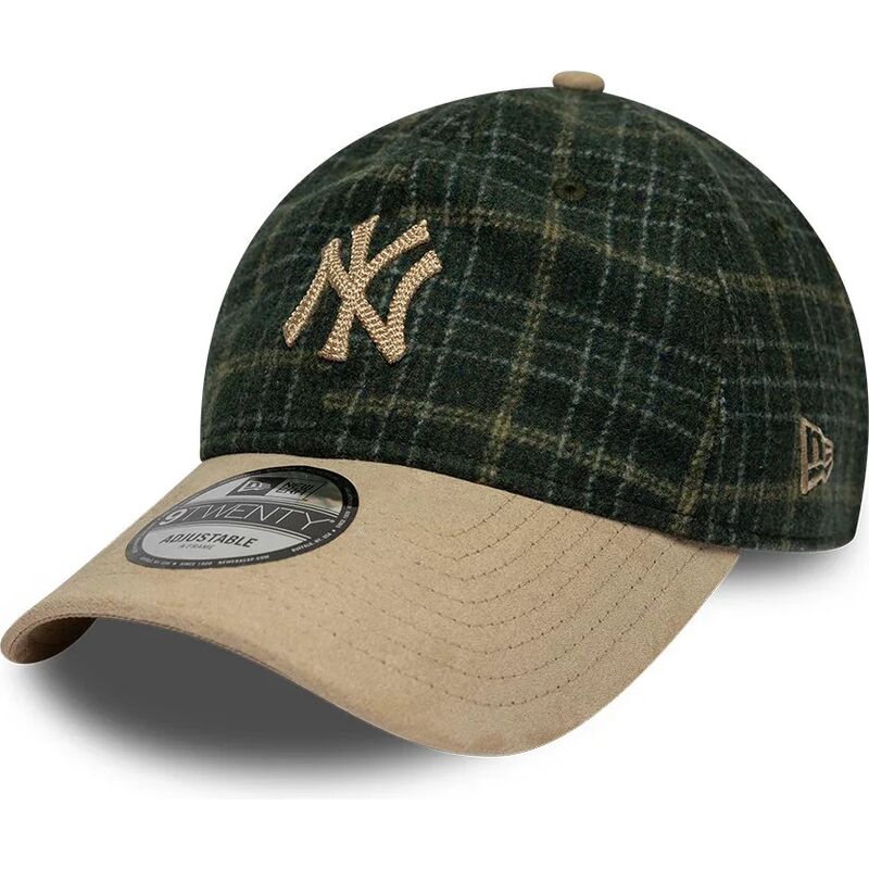 mutzen-gebogen-grun-verstellbares-band-9twenty-mix-check-der-new-york-yankees-mlb-von-new-era