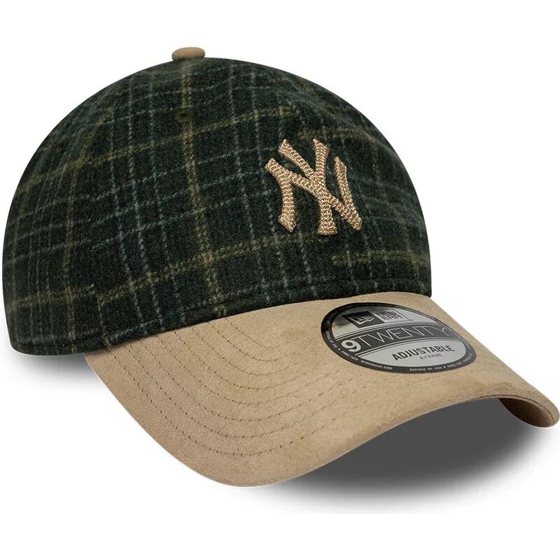 casquette-courbee-verte-et-beige-ajustable-9twenty-mix-check-new-york-yankees-mlb-new-era