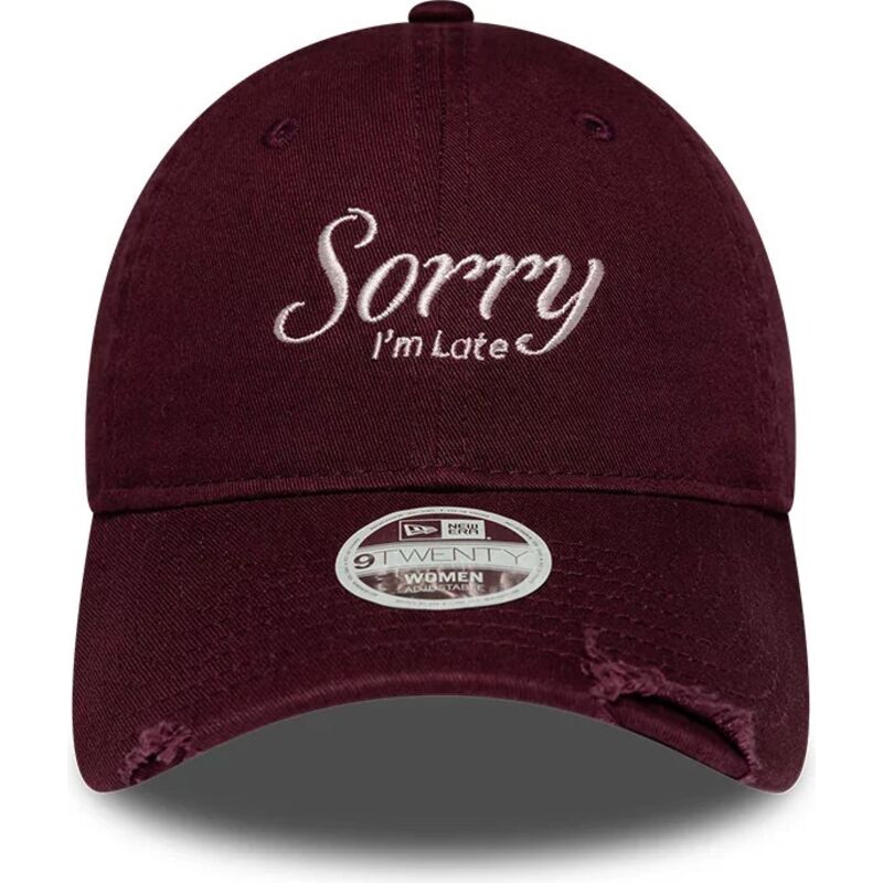 mutzen-gebogen-rot-verstellbares-band-9twenty-slogan-sorry-i-m-late-von-new-era