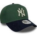 mutzen-gebogen-grun-snapback-9forty-e-frame-suede-visor-der-new-york-yankees-mlb-von-new-era