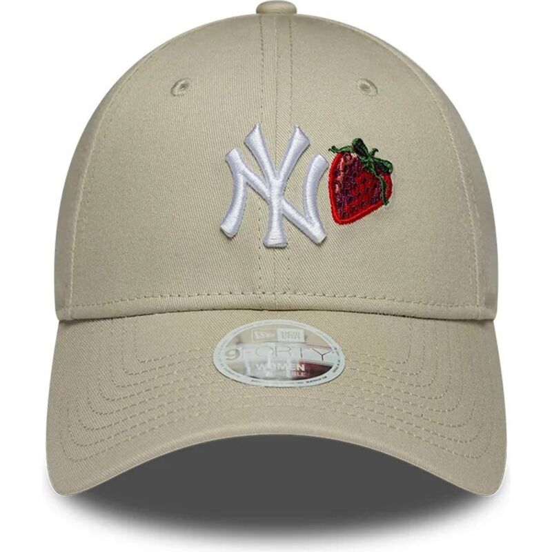 casquette-courbee-beige-ajustable-pour-femme-9forty-fruit-icon-strawberry-new-york-yankees-mlb-new-era