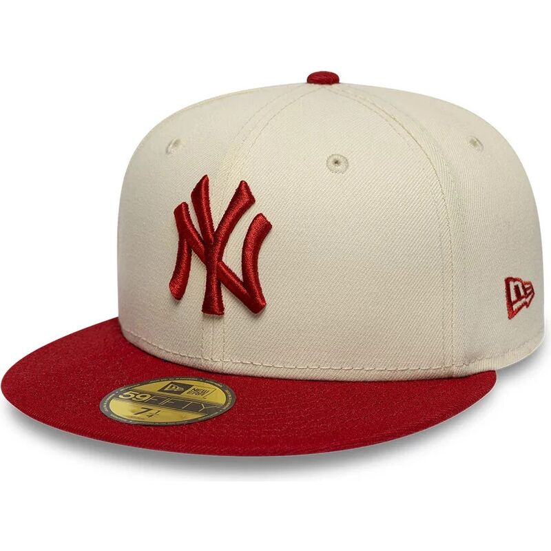 casquette-plate-beige-et-rouge-ajustee-avec-logo-rouge-59fifty-league-essential-new-york-yankees-mlb-new-era casquette-plate-beige-et-rouge-ajustee-avec-logo-rouge-59fifty-league-essential-new-york-yankees-mlb-new-era