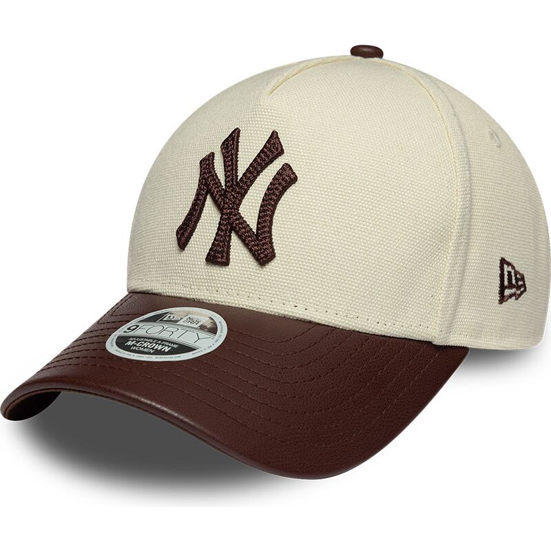 casquette-courbee-beige-et-marron-ajustable-pour-femme-9forty-m-crown-fabric-mix-new-york-yankees-mlb-new-era