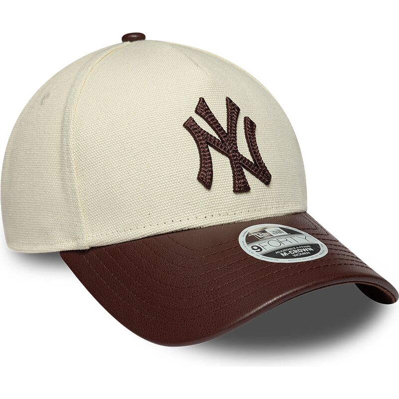 casquette-courbee-beige-et-marron-ajustable-pour-femme-9forty-m-crown-fabric-mix-new-york-yankees-mlb-new-era
