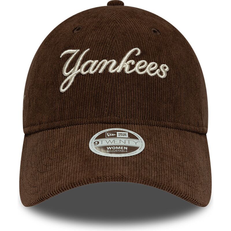 casquette-courbee-marron-ajustable-pour-femme-9twenty-cord-script-new-york-yankees-mlb-new-era casquette-courbee-marron-ajustable-pour-femme-9twenty-cord-script-new-york-yankees-mlb-new-era