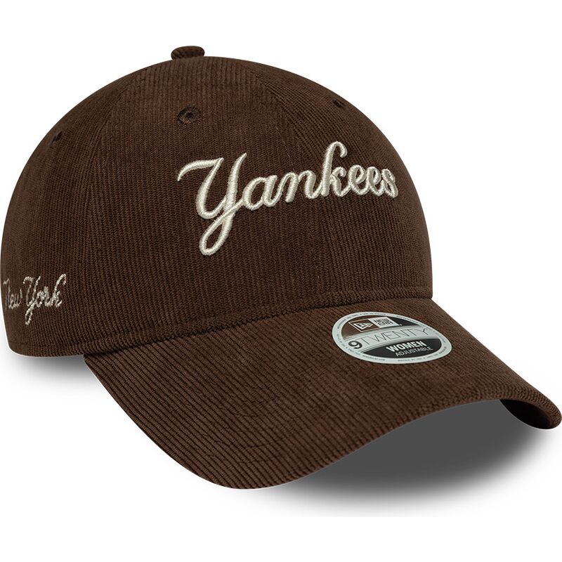 casquette-courbee-marron-ajustable-pour-femme-9twenty-cord-script-new-york-yankees-mlb-new-era casquette-courbee-marron-ajustable-pour-femme-9twenty-cord-script-new-york-yankees-mlb-new-era