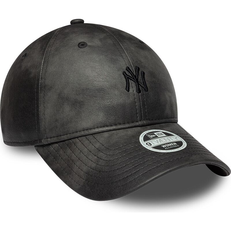 casquette-courbee-noire-ajustable-pour-femme-avec-logo-noir-9twenty-washed-pu-new-york-yankees-mlb-new-era