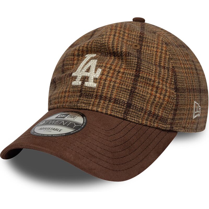 mutzen-gebogen-braun-verstellbares-band-9twenty-mix-check-der-los-angeles-dodgers-mlb-von-new-era