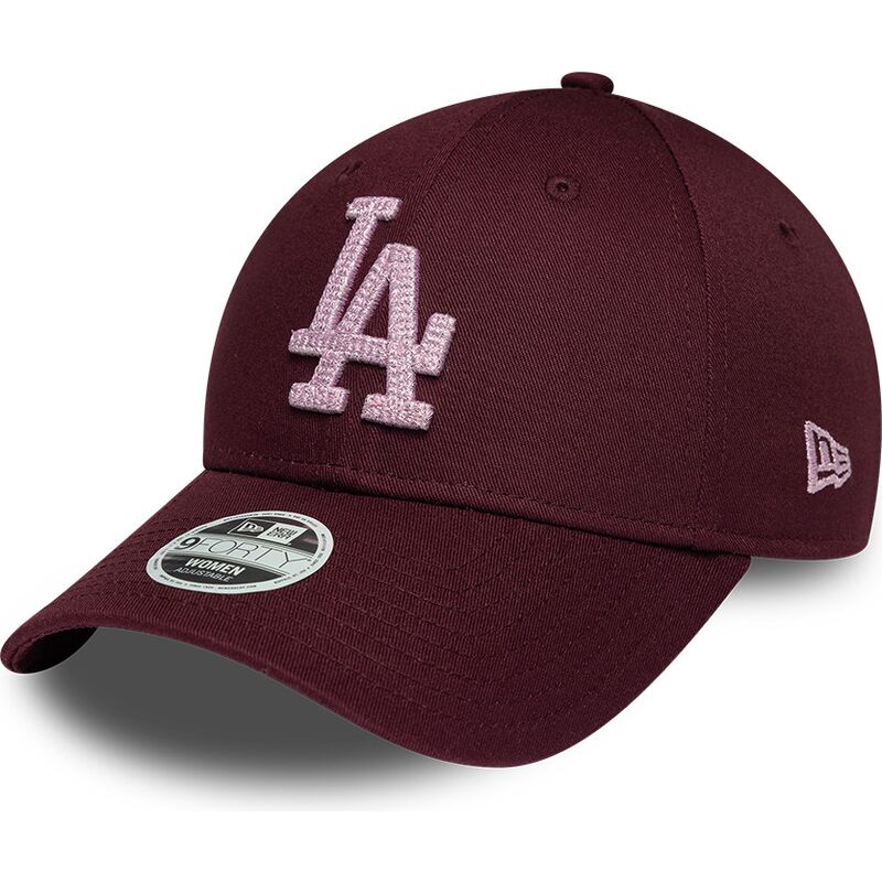 casquette-courbee-grenat-ajustable-pour-femme-avec-logo-rose-9forty-metallic-los-angeles-dodgers-mlb-new-era