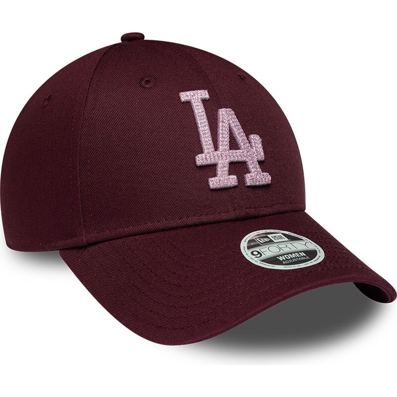 casquette-courbee-grenat-ajustable-pour-femme-avec-logo-rose-9forty-metallic-los-angeles-dodgers-mlb-new-era
