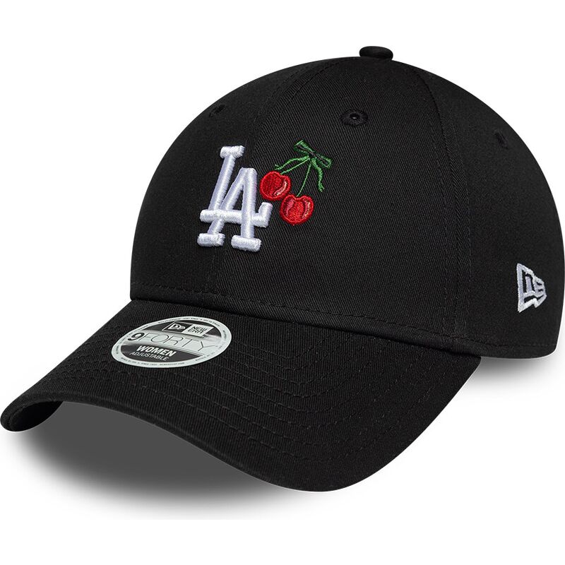 casquette-courbee-noire-ajustable-pour-femme-9forty-fruit-icon-cherry-los-angeles-dodgers-mlb-new-era