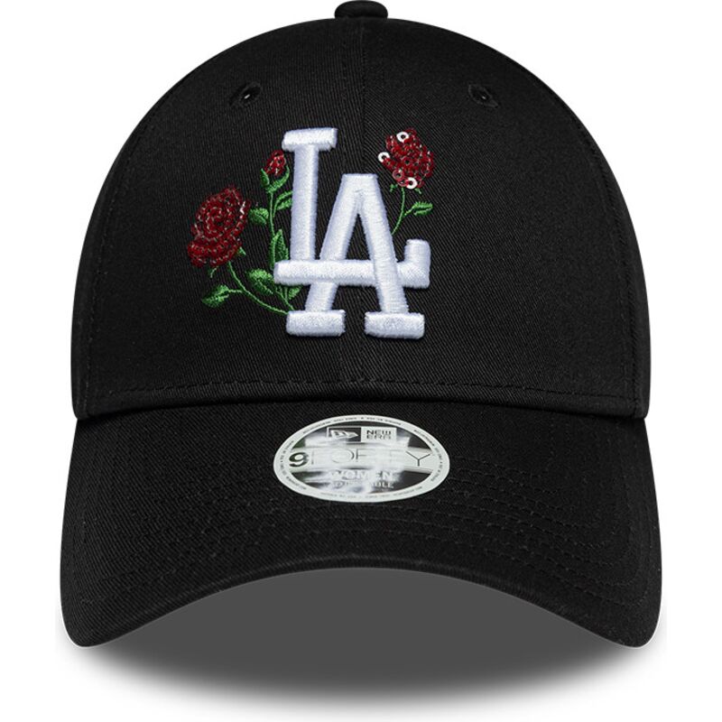 casquette-courbee-noire-snapback-pour-femme-9forty-rose-sequin-los-angeles-dodgers-mlb-new-era