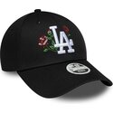 casquette-courbee-noire-snapback-pour-femme-9forty-rose-sequin-los-angeles-dodgers-mlb-new-era