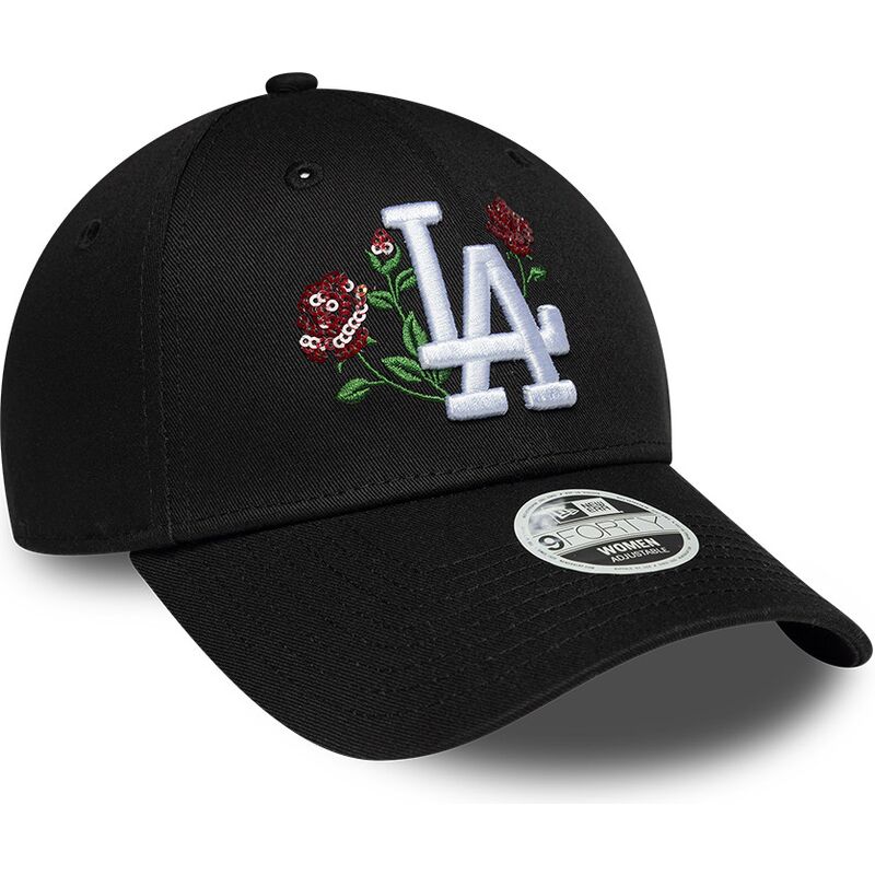 mutzen-gebogen-schwarz-snapback-9forty-rose-sequin-der-los-angeles-dodgers-mlb-von-new-era