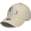 mutzen-gebogen-beige-snapback-9forty-rose-sequin-der-new-york-yankees-mlb-von-new-era