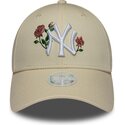 mutzen-gebogen-beige-snapback-9forty-rose-sequin-der-new-york-yankees-mlb-von-new-era
