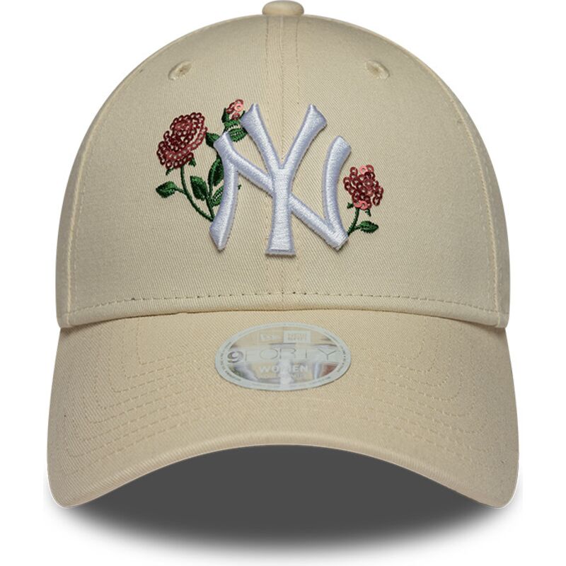 mutzen-gebogen-beige-snapback-9forty-rose-sequin-der-new-york-yankees-mlb-von-new-era