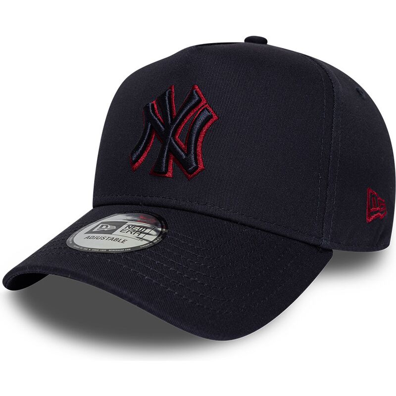 casquette-courbee-bleue-marine-snapback-avec-logo-rouge-e-frame-team-outline-new-york-yankees-mlb-new-era