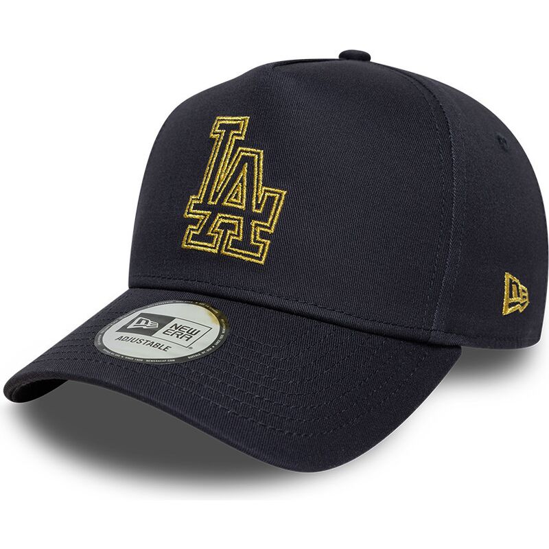 casquette-courbee-bleue-marine-snapback-avec-logo-dore-e-frame-metallic-outline-los-angeles-dodgers-mlb-new-era