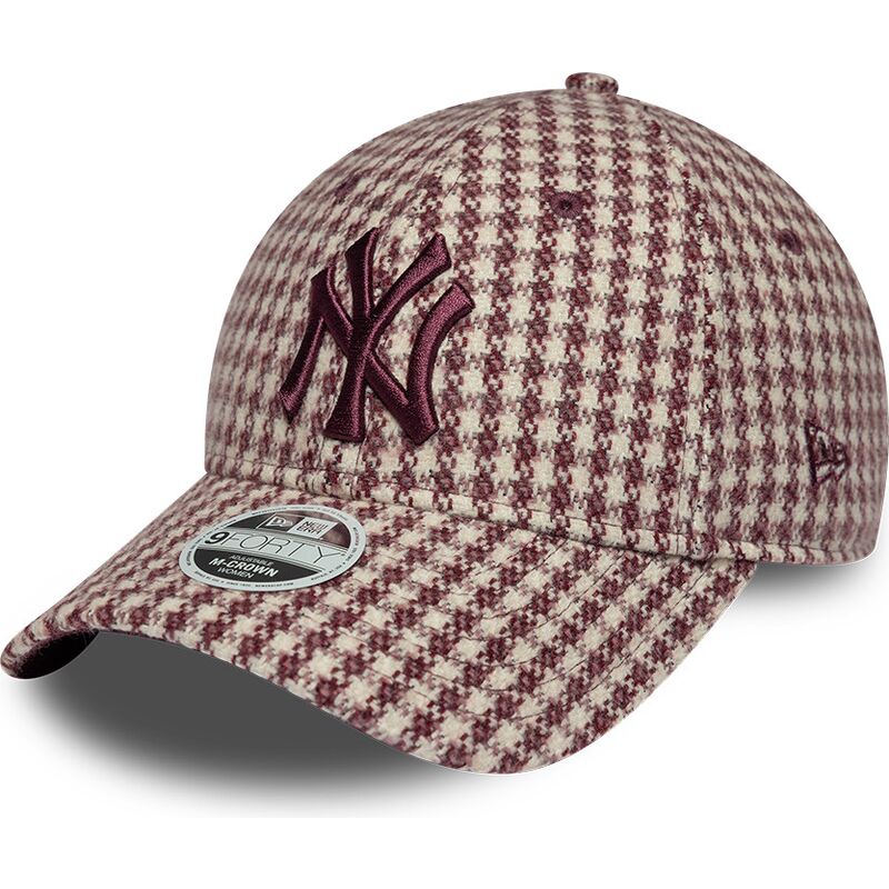 mutzen-gebogen-rot-verstellbares-band-9forty-m-crown-houndstooth-der-new-york-yankees-mlb-von-new-era