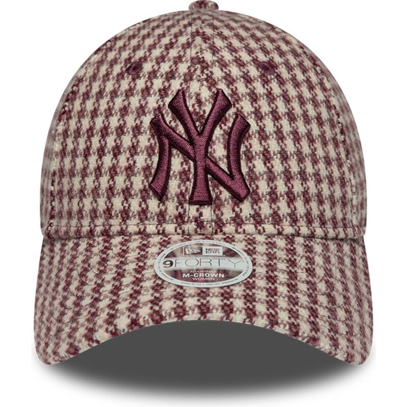 mutzen-gebogen-rot-verstellbares-band-9forty-m-crown-houndstooth-der-new-york-yankees-mlb-von-new-era