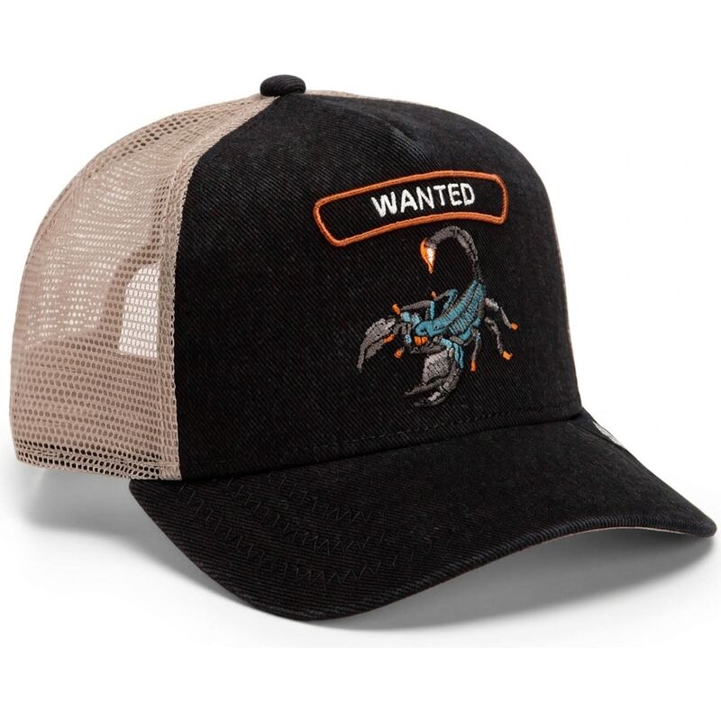 casquette-trucker-noire-et-beige-scorpion-wanted-rocker-denim-after-dark-the-farm-goorin-bros