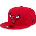 casquette-plate-rouge-ajustee-59fifty-side-script-chicago-bulls-nba-new-era