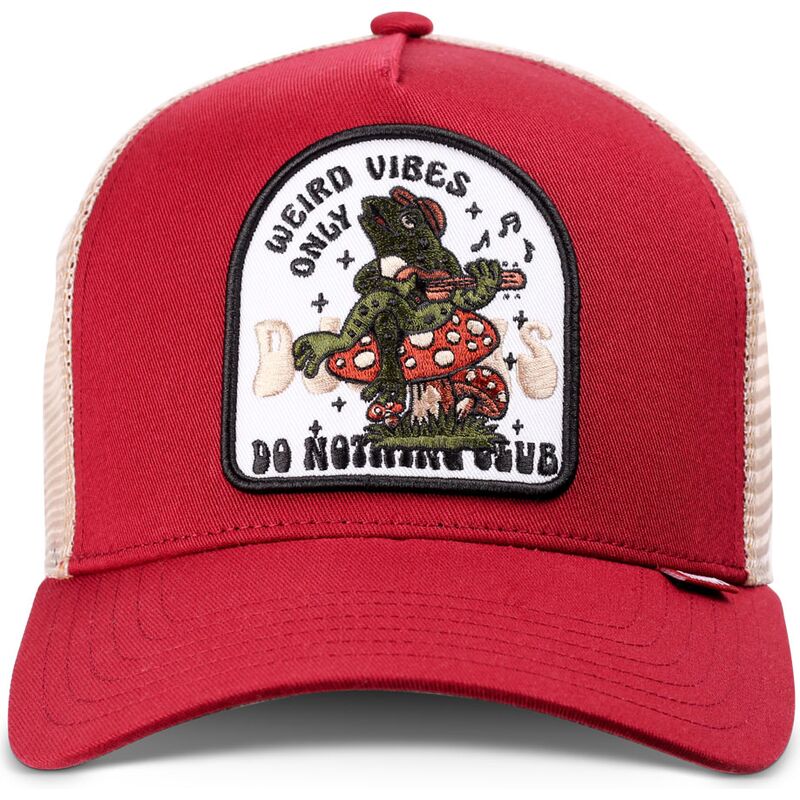 mutzen-gebogen-rot-snapback-hft-do-nothing-club-weird-vibes-frog-von-djinns