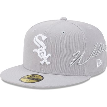 Casquette plate grise ajustée 59FIFTY Side Script Chicago White Sox MLB New Era