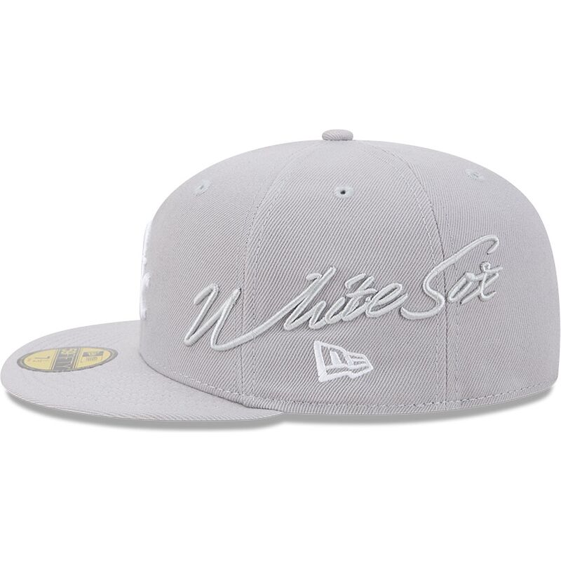 casquette-plate-grise-ajustee-59fifty-side-script-chicago-white-sox-mlb-new-era